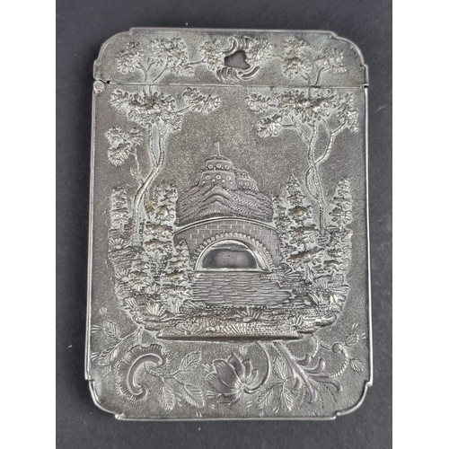 93 - A 19th century American white metal card case, by Leonard and Wilson, Philadelphia, 9cm high.... 