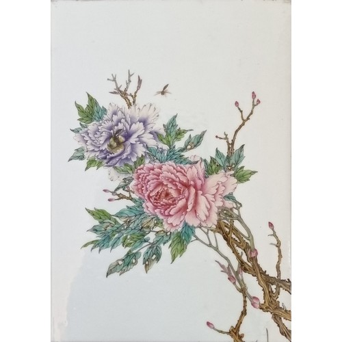 1766 - A Chinese Republic style famille rose porcelain plaque, 35 x 25cm; together with a Chinese painted s...