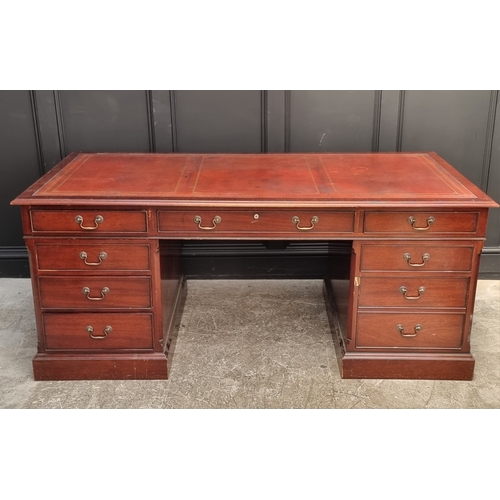 1058 - A large reproduction mahogany pedestal desk, by 'Norfolk Manor Furniture', 183.5cm wide.... 