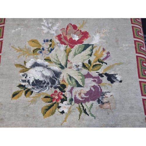 1021 - A Victorian mahogany and upholstered ottoman, the hinged top with beadwork decoration, 52cm wide, (l... 