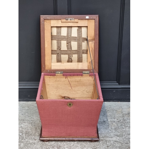 1021 - A Victorian mahogany and upholstered ottoman, the hinged top with beadwork decoration, 52cm wide, (l... 