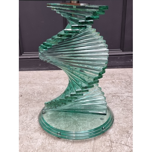 1017 - A contemporary Italian glass circular table, with spiral helix pedestal, in the manner of Danny Lane... 