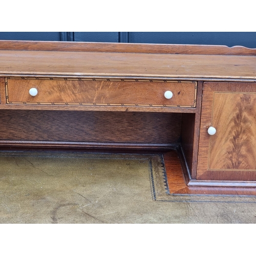 1023 - A reproduction mahogany and chequer banded serpentine fronted bonheur du jour, circa 1940, with ivor... 