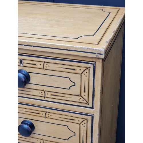 1043 - A 19th century pine chest of drawers, painted with simulated bamboo decoration, 103.5cm wide.... 