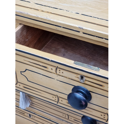 1043 - A 19th century pine chest of drawers, painted with simulated bamboo decoration, 103.5cm wide.... 