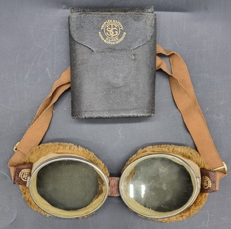 A pair of WWI Royal Flying Corps 'Triplex Aero' motor goggles, in ...