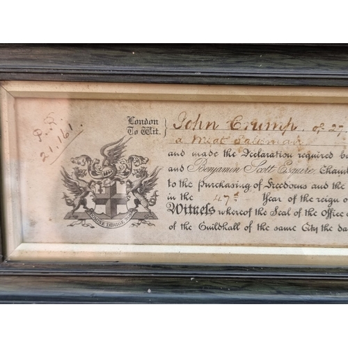 367 - A Victorian 'Freedom of The City of London' certificate, to John Crump, of 27 London Central Meat Ma... 