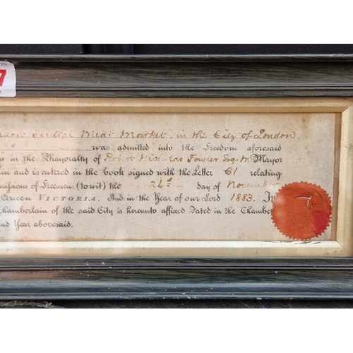 367 - A Victorian 'Freedom of The City of London' certificate, to John Crump, of 27 London Central Meat Ma... 