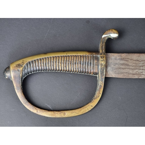 39 - A 19th century French sabre, with 69cm curved single edged blade, brass hilt with 'D' shaped guard n... 