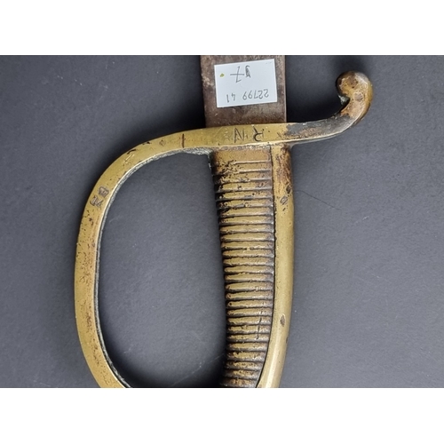 39 - A 19th century French sabre, with 69cm curved single edged blade, brass hilt with 'D' shaped guard n... 