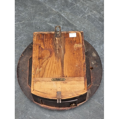 41 - A small early 20th century Continental wall clock, the 8in dial inscribed 'Lodge Plugs Sold Here', w... 