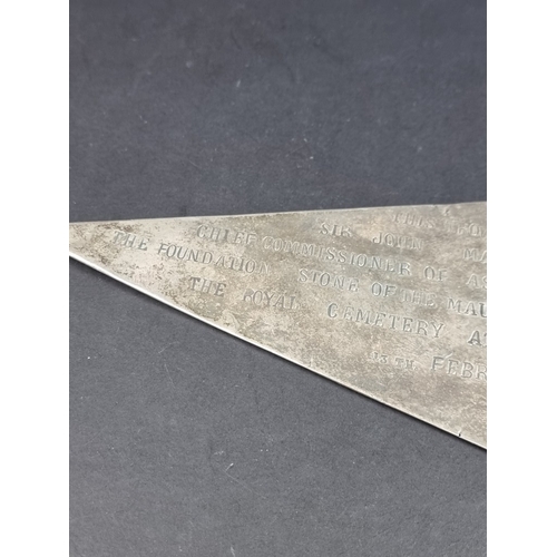 252 - A commemorative trowel having metal blade, inscribed ‘This Trowel Was Used By Chief Commissioner of ... 