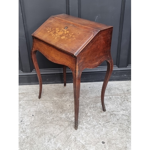 1044 - An 19th century Continental walnut and marquetry bureau de dame, 65.5cm wide.