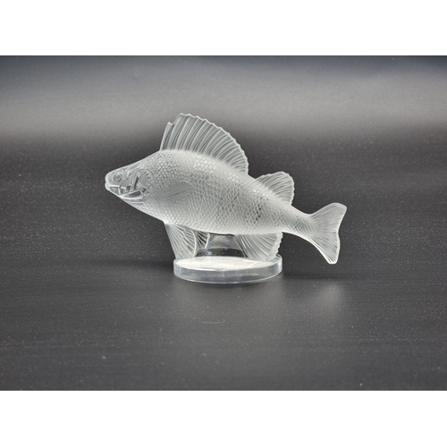 5 - A Lalique 'Perche' frosted glass car mascot, incised mark to base, 16cm long.