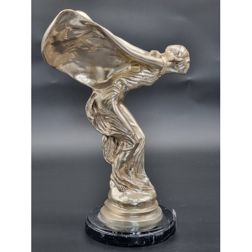 55 - A large plated metal 'Spirit of Ecstasy' figure, on marble base, 34.5cm high.