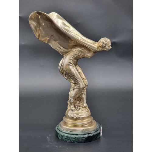 56 - A plated metal 'Spirit of Ecstasy' figure, on green marble base, 29.5cm high.