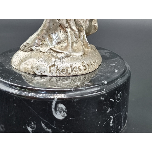 57 - A large plated metal 'Spirit of Ecstasy' figure, on marble base, 40.5cm high.