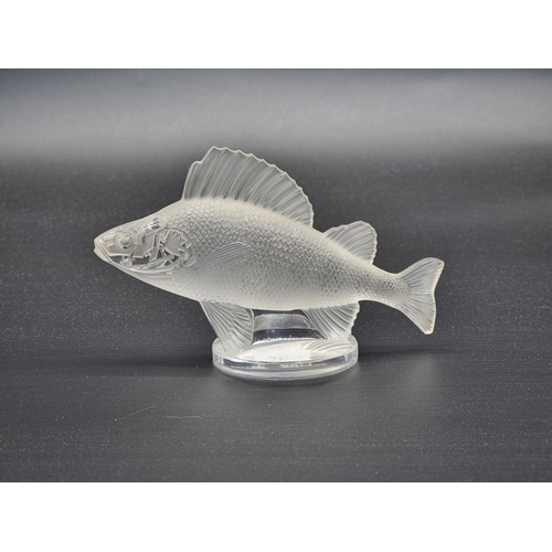 7 - A Lalique 'Perche' frosted glass car mascot, incised mark to base, 16cm long.