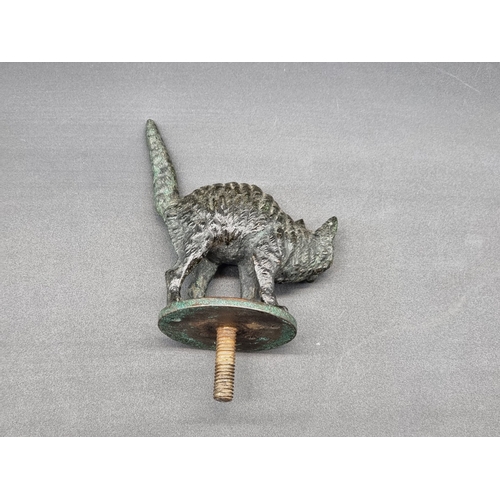 16 - A vintage cold painted bronze Cat car mascot, in the manner of Charles Paillet, height excluding thr... 