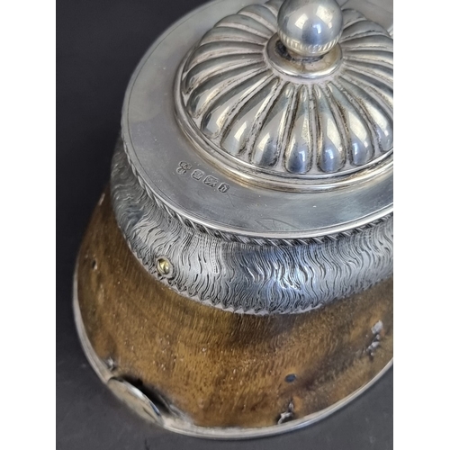 230 - A Victorian silver mounted hoof inkwell, by&nbsp;W W Harrison & Co, Sheffield 1896, 10cm high.... 