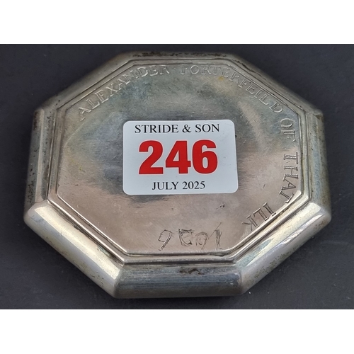 246 - A 17th/18th century Scottish white metal octagonal tobacco box, the hinged lid decorated with the Po... 