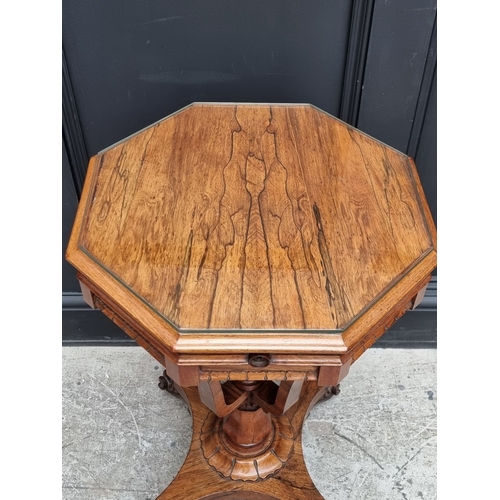 1017 - A good early Victorian rosewood octagonal work table, 45cm wide.