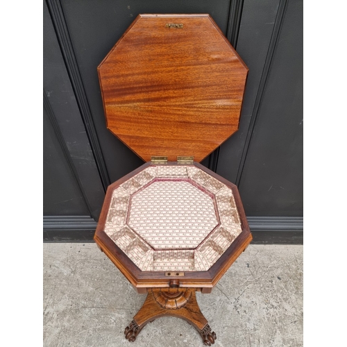 1017 - A good early Victorian rosewood octagonal work table, 45cm wide.