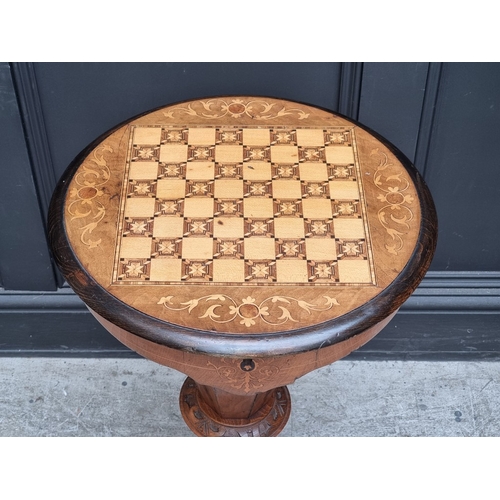 1022 - A Victorian walnut and inlaid chequerboard work table, 45.5cm wide; together with a William IV rosew... 