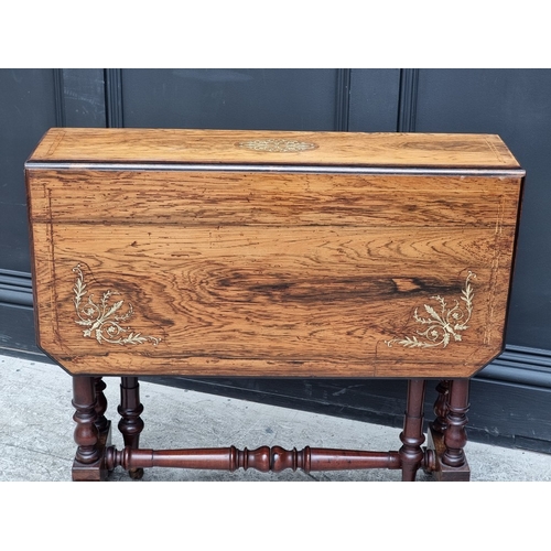 1025 - A late 19th century rosewood and ivorine inlaid Sutherland table, 76cm wide.