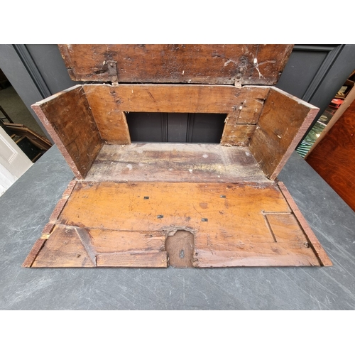 1034 - A small 17th century and later carved cedar and pine coffer, 77.5cm wide, (extensive alterations).... 