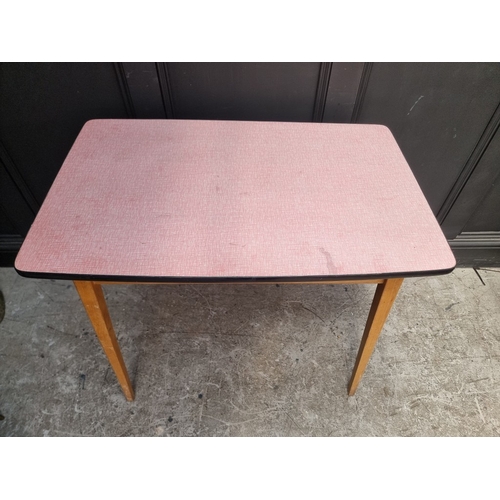 1037 - A 1950s melamine top kitchen table, with frieze drawer, 90cm wide.