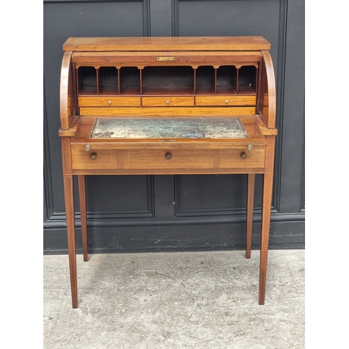 1048 - A late Victorian mahogany and line inlaid cylinder bureau, 81cm wide.