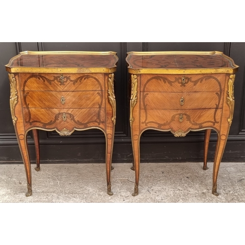 1050 - A good pair of early 20th century, Louis XV style, tulipwood, marquetry and gilt metal mounted gueri... 