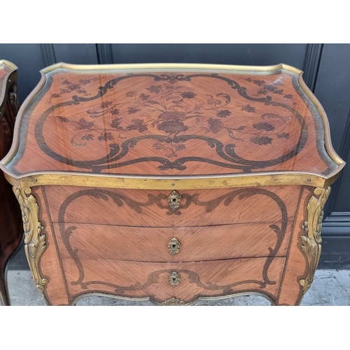 1050 - A good pair of early 20th century, Louis XV style, tulipwood, marquetry and gilt metal mounted gueri... 