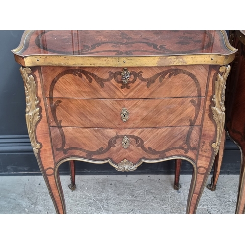 1050 - A good pair of early 20th century, Louis XV style, tulipwood, marquetry and gilt metal mounted gueri... 