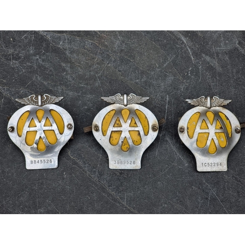 Automobilia: three AA car radiator badges; and three others. (6)