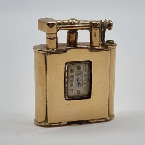 1605 - A rare Dunhill 'Unique' 9ct gold watch lighter, import mark 1926, with inscription to back 'To E.H.S... 