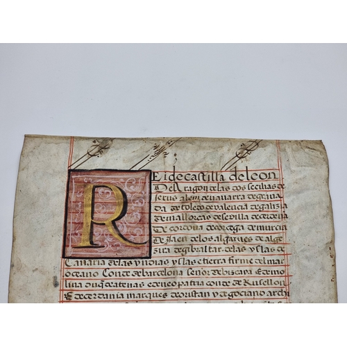 1 - ILLUMINATED MANUSCRIPT ON VELLUM: Philip II of Spain (& Mary Tudor): a single vellum leaf, appro... 