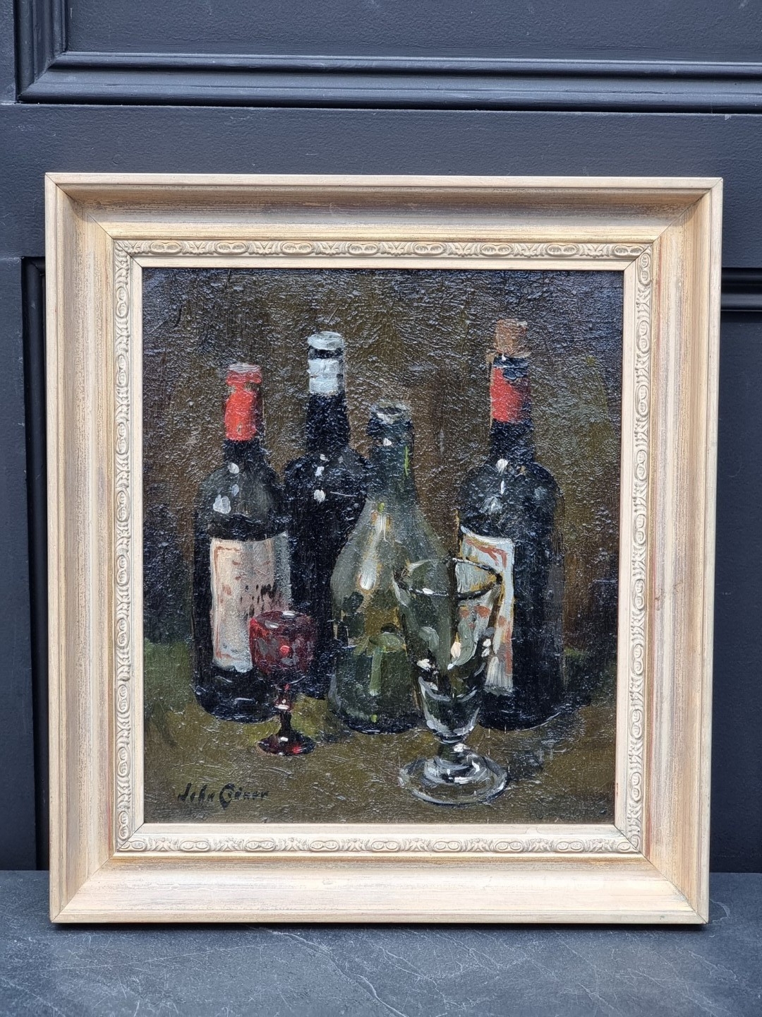 John Codner, 'Bottles I', signed extensively inscribed verso, oil on ...