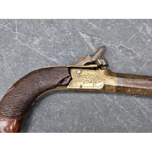 514 - Two antique percussion pocket pistols, with 10.5cm and 7.5cm octagonal barrels, (a.f.). (2)No licens... 