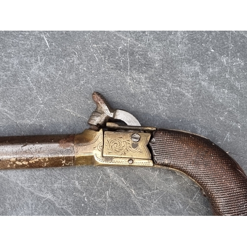 514 - Two antique percussion pocket pistols, with 10.5cm and 7.5cm octagonal barrels, (a.f.). (2)No licens... 