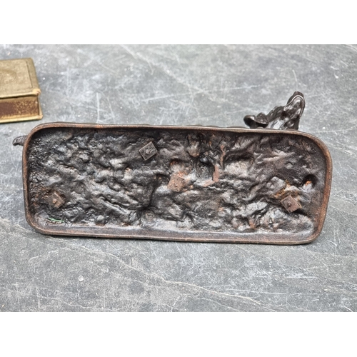 1219 - A mixed lot, to include: a cast iron hound, 21cm long; a Japanese carved wood figure, 10cm high; Chi... 