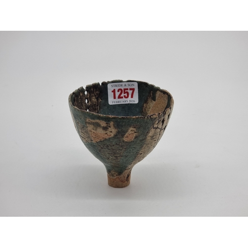 1257 - Studio Pottery:&nbsp;a Sheila Fournier pedestal bowl, 9.5cm high.