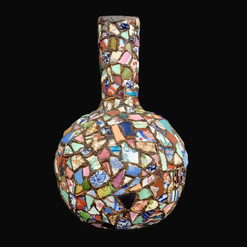 1354 - An unusual pique assiette terracotta vase, 27.5cm high.