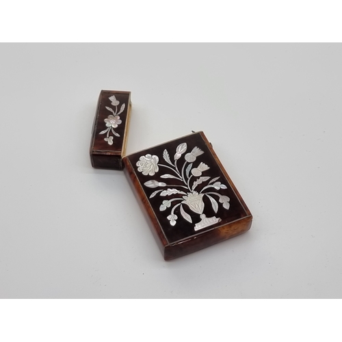 1377 - A small Victorian tortoiseshell and mother-of-pearl card case, 8.2 x 5cm.