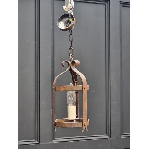 1397 - A small steel hanging lantern, 33cm high.