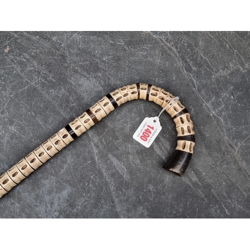 1400 - A novelty vertebrae and horn walking stick.