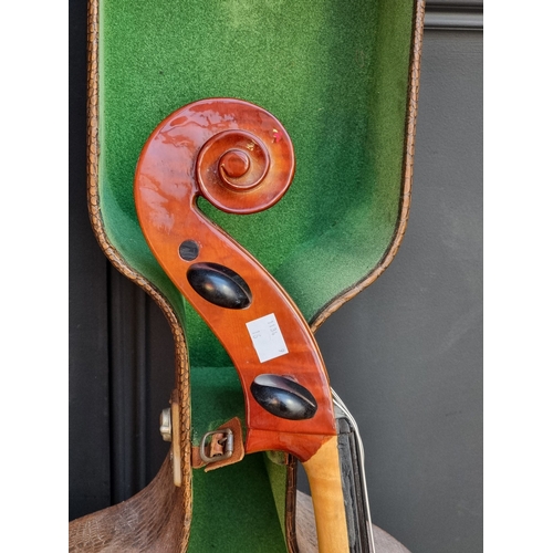 1405 - A cello, with 76cm two-piece back, in case.