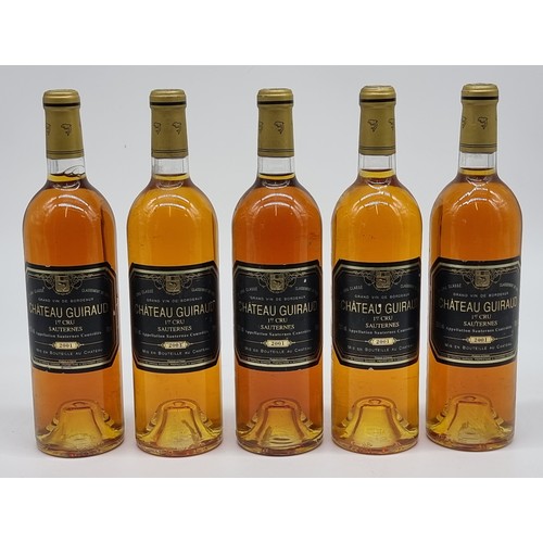 120A - Five 75cl bottles of Chateau Guiraud, Sauternes, 2001. (5)