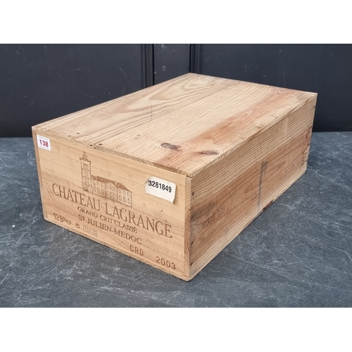 138 - A case of twelve 75cl bottles of Chateau Legrange, 2003, in owc.